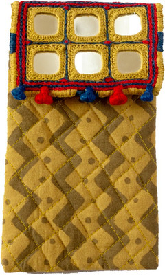 

Lambani Embroidery Multipurpose hand made Yellow Pouch with mirror work Pouch(Yellow)