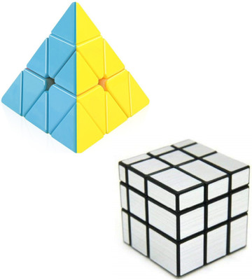 Bestie Toys Silver Mirror Cube & Pyraminx Pyramid shaped Cube Combo(2 pieces )(2 Pieces)