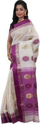 AAHELEE Woven Garad Tussar Silk, Silk Blend Saree(Red, White)