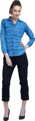 Anjum Fashionable Creation Women Self Design Casual Dark Blue Shirt