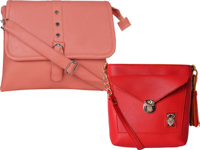 

Fillin Cart Women Casual, Evening/Party, Formal Tan, Red PU Sling Bag, Red;tan