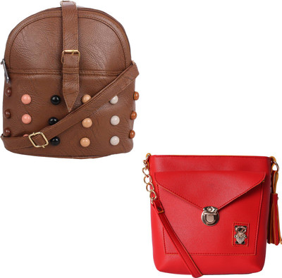 

Fillin Cart Women Casual, Evening/Party, Formal Brown, Red PU Sling Bag