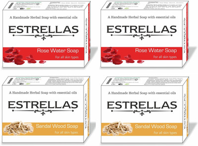 

Estrellas life sciences Sandalwood & Rose water Hand made Herbal Soap pack of 4(360 g, Pack of 4)
