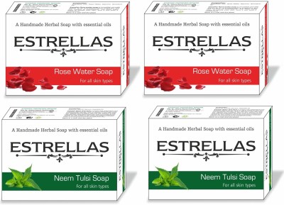 

Estrellas life sciences Rose water & Neem Tulsi Hand made Herbal Soap pack of 4(360 g, Pack of 4)