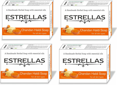 Estrellas life sciences Chandan Haldi Hand made Herbal Soap pack of 4(360 g, Pack of 4)