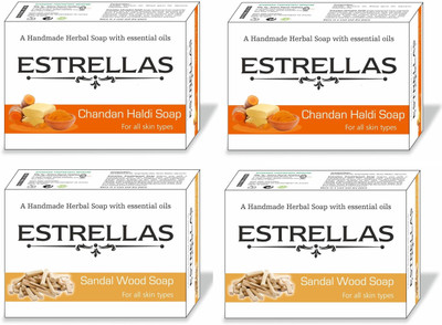 

Estrellas life sciences Chandan Haldi & Sandalwood Hand made Herbal Soap pack of 4(360 g, Pack of 4)