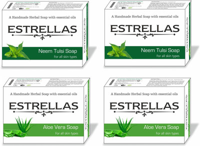 

Estrellas life sciences Aloe vera & Neem Tulsi Hand made Herbal Soap pack of 4(360 g, Pack of 4)