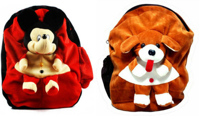 

VIRSAA CUTE MICKEY & DOG SOFT TOY PLUSH BAG FOR KIDS - 14 inch(Red, Brown), Brown;red