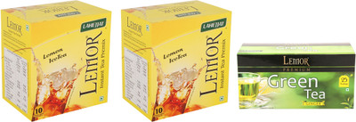 Lemor Pack of 2 Lemon Instant Ice Tea (10 Sachets) with Ginger Green Tea (25 Tea Bags) Lemon, Ginger Tea Bags Box(250 g)