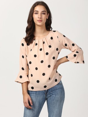 HARPA Casual Bell Sleeve Printed Women Beige Top