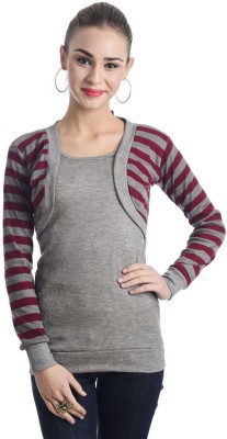 TEEMOODS Casual Full Sleeve Striped Women Maroon Top