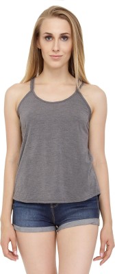 Chimpaaanzee Casual Shoulder Strap Solid Women Grey Top