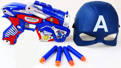 

TALKING GANESHA Captain America Soft Bullet Blaster Gun With Mask Toy For kids - Blue(Multicolor)