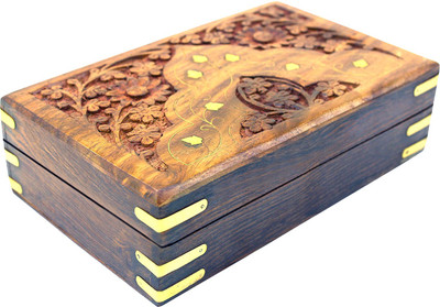 

WoodCart Handmade Wooden Keepsake Storage Box Jewelry Trinket Holder Organizer M/T - 6 Inches Makeup and Jewellery Vanity Box(Brown)