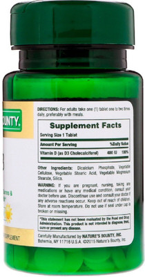 

Nature's Bounty Nature's Bounty, D3, 400 IU, 100 Tablets(100 No)