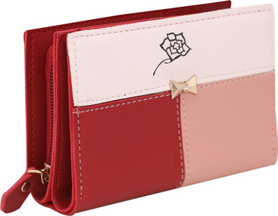 

MINAAR Women White Artificial Leather Wallet(6 Card Slots), Pink/maroon