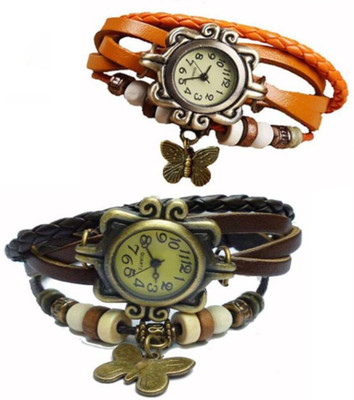 

Mettle Combo Latest Fancy Leather Hand Knit Vintage Watches Dress Bracelet Women Girls Ladies Clover Pendant Retro MT-16 ( Pack Of 2 ) Watch - For Women