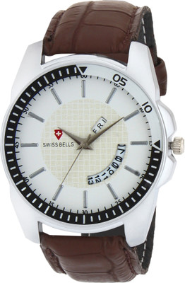 

Svviss Bells PSB-974 Original White Dial Brown Leather Strap Day and Date Multifunction Chronograph Wrist Watch - For Men