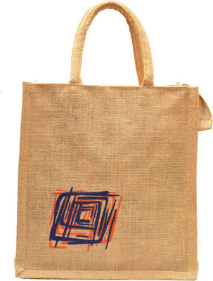 

AGGDA Jute Burlap Natural Square Swirl Blue Printed Waterproof Lunch Bag(Brown, 12 L)