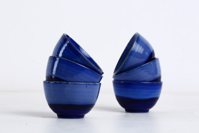 

Caffeine Handmade Bold Style Small & Stout Pudding Dessert Ceramic Bowl Set(Blue, Pack of 6)