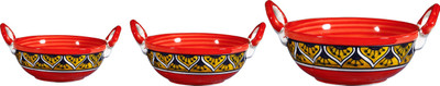 

Caffeine Serving Kadhai Bowl Set Ceramic/Stoneware in Orange Morocco (1 Large, 1 Medium & 1 Small Kadhai) (Set of 3) Handmade by Caffein Stoneware Bowl Set(Multicolor, Pack of 3)