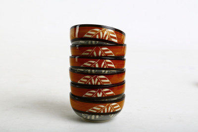 

Caffeine Handmade Leaf Print Pattern Sculpted Katori Ceramic Bowl Set(Orange, Black, Pack of 6)