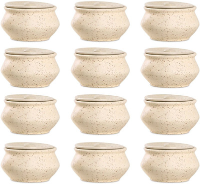 

caffeine Dip and Sauce Little Haandi Serving Bowl in Cream Matte (Set of 12) Ceramic Bowl Set(White, Pack of 12)