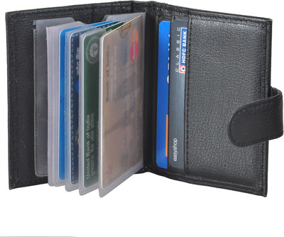 

PELLET Black Stylish Genuine Leather Card Holder for Men/Women with 20 Card Slots 20 Card Holder(Set of 1, Black)
