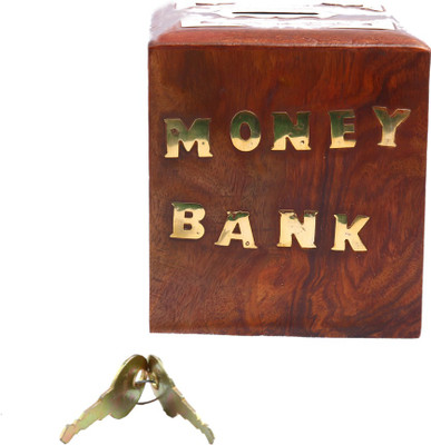 

Phirkcraft Wooden Square Coin Bank(Brown)