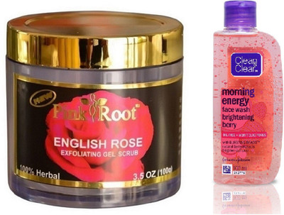 

Pink Root ENGLISH ROSE SCRUB 100G WITH CLEAN & CLEAR BRIGHTENING BERRY FACE WASH(Set of 2)