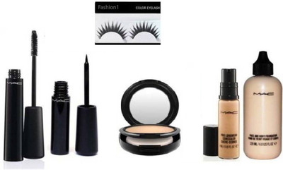 

fashion 1 Combo Of Origional Mac (Eyeliner, Mascara, Kajal, Eyelashes, Concealer, Puff & Red Lipstick) (Set of 7)(Set of 7)
