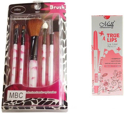 

jollity Best Quality Make Up Brush Set Of 5 Combo With MN True Lips Set of 12(Set of 2)