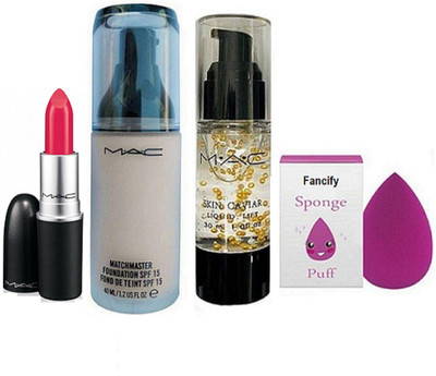 

Fancify Sponge puff & MAC Match Master SPF15 Make-Up Foundation & mac pure radiance Glowrizer Face Primer Gel(Set of 3)