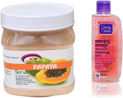 

Pink Root PAPAYA SCRUB 500ML WITH CLEAN & CLEAR BRIGHTENING BERRY FACE WASH(Set of 2)