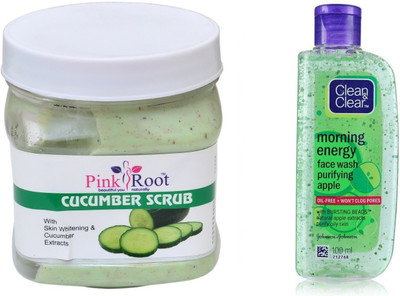 

Pink Root CUCUMBER SCRUB 500ML WITH CLEAN & CLEAR APPLE FACE WASH(Set of 2)