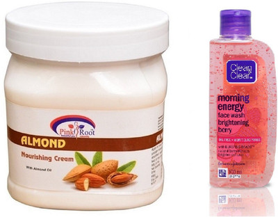 

Pink Root ALMOND CREAM 500ML WITH CLEAN & CLEAR BRIGHTENING BERRY FACE WASH(Set of 2)
