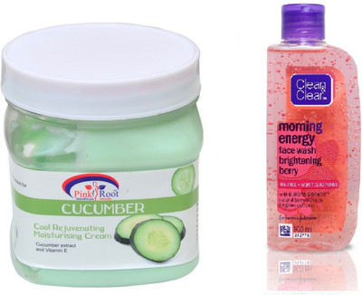 

Pink Root CUCUMBER CREAM 500ML WITH CLEAN & CLEAR BRIGHTENING BERRY FACE WASH(Set of 2)