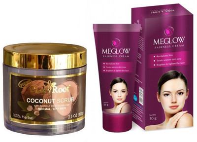 

Pink Root COCONUT SCRUB 100G WITH MEGLOW WOMEN FAIRNESS CREAM(Set of 2)