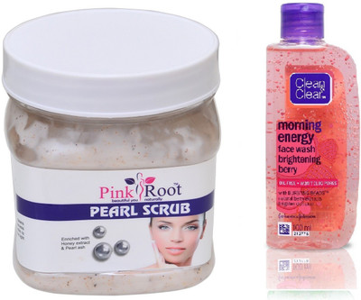 

Pink Root PEARL SCRUB 500ML WITH CLEAN & CLEAR BRIGHTENING BERRY FACE WASH(Set of 2)