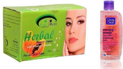 

Pink Root HERBAL BLEACH 250G WITH CLEAN & CLEAR BRIGHTENING BERRY FACE WASH(Set of 2)