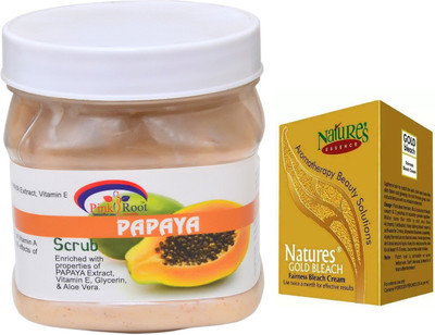 

Pink Root PAPAYA SCRUB 500ML WITH NATURE'S ESSENCE 43G GOLD BLEACH(Set of 2)