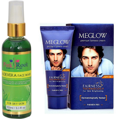 

Pink Root ALOEVERA FACE WASH 100ML WITH MEGLOW MEN FAIRNESS CREAM (SPF-15)(Set of 2)