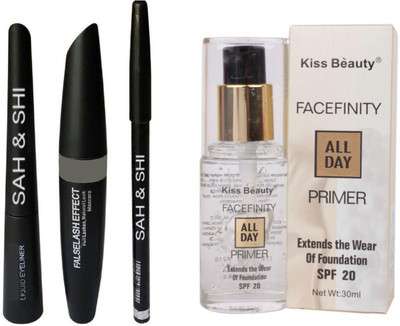 

Sah&Shi Eyebrow Black Pencil With Mac Mascara & Mac Liquid Eyeliner (Set of 3) with Kiss Beauty Transparent Primer(Set of 2)
