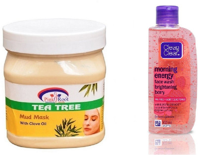 

Pink Root TEA TREE MASK 500ML WITH CLEAN & CLEAR BRIGHTENING BERRY FACE WASH(Set of 2)