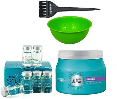 

big Basket Applicator Hair Brush,L'oreal Prorfessional Purifying Concentrate In a box, Smoothing Hair Spa With Bowl(Set of 4)