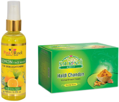 

Pink Root LEMON FACE WASH 100ML WITH NATURENCE HALDI CHANDAN BLEACH 200G(Set of 2)