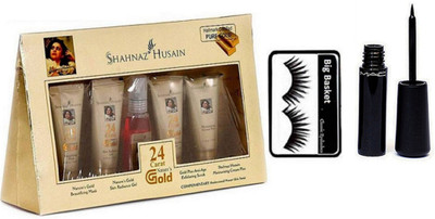 

big Basket Eyelashes & Shahnaz Husain Facial Kit Gold & Mac Liquid Eyeliner liquidlast liner Eve-Liner(Set of 3)
