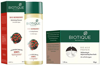 

BIOTIQUE BIO BERBERRY HYDRATING CLEANSER FOR ALL SKIN TYPES, MILK PROTEIN WHITENING & REJUVENATING FACE PACK FOR ALL SKIN TYPES(Set of 2)