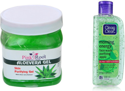 

Pink Root ALOEVERA GEL 500ML WITH CLEAN & CLEAR APPLE FACE WASH(Set of 2)