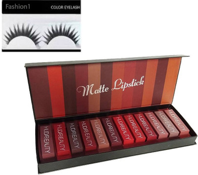 

FASHION 1 combo of eyelashes and new matte lipstick(Set of 13)